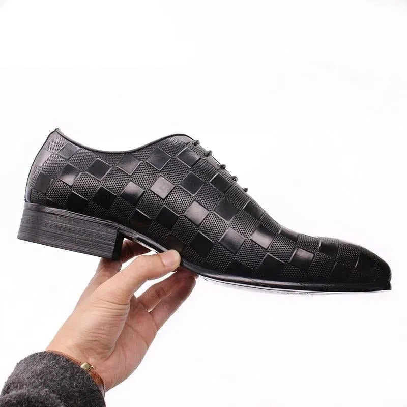 Italian Eleganza Plaid Lace-Up Oxford Dress Shoes
