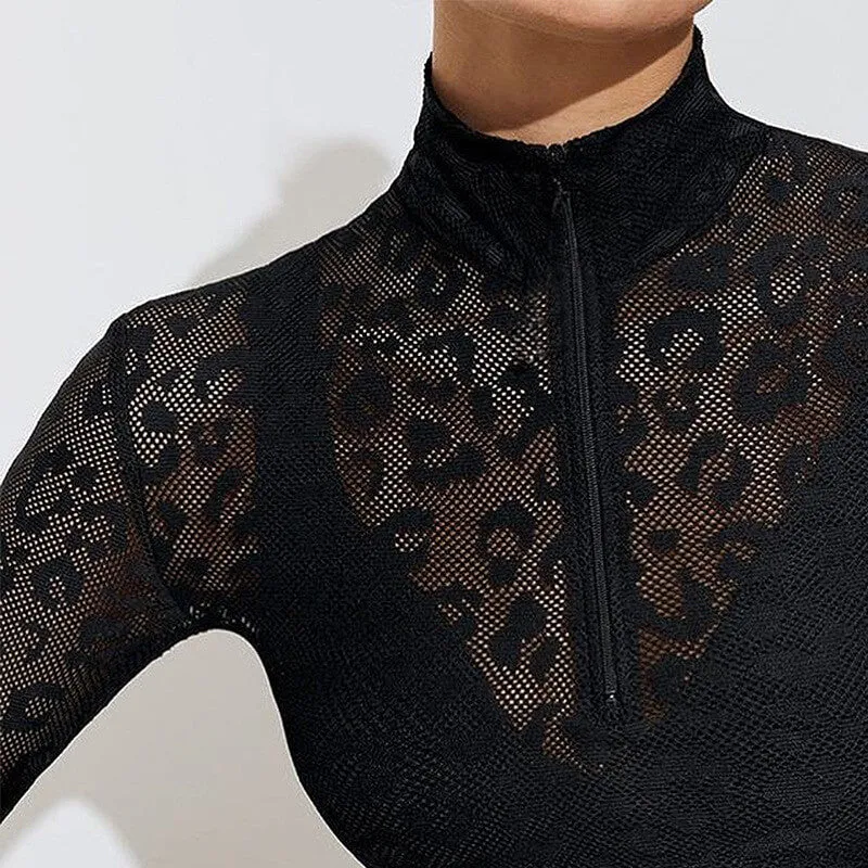 Lace Long Sleeve High Waist Bodycon Skinny See Through Pant Sets