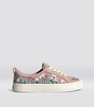 OCA Low Rose Embroidered Flowers Suede Sneaker