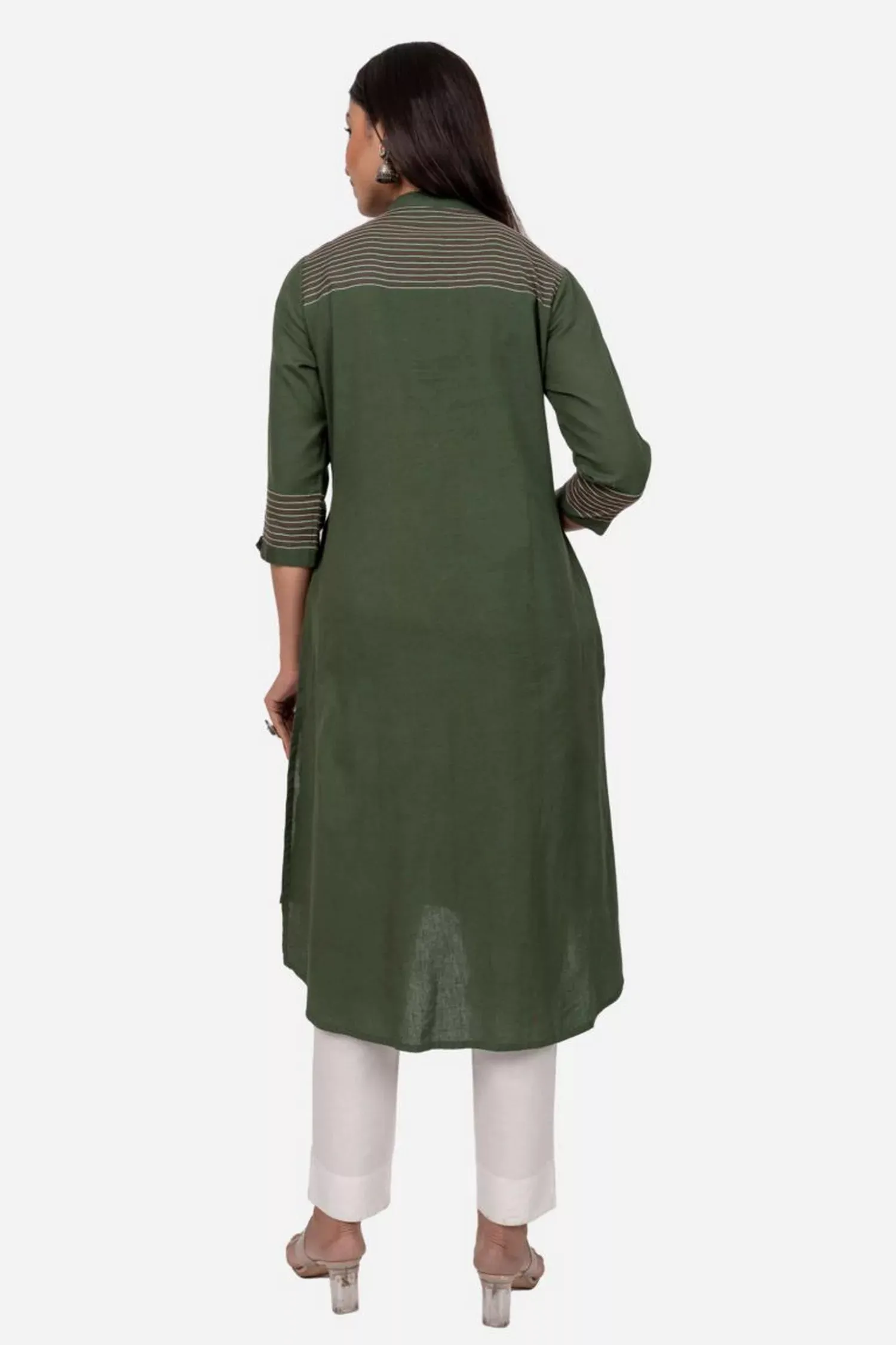 Olive Green  High Low Straight Fit Cotton Kurta