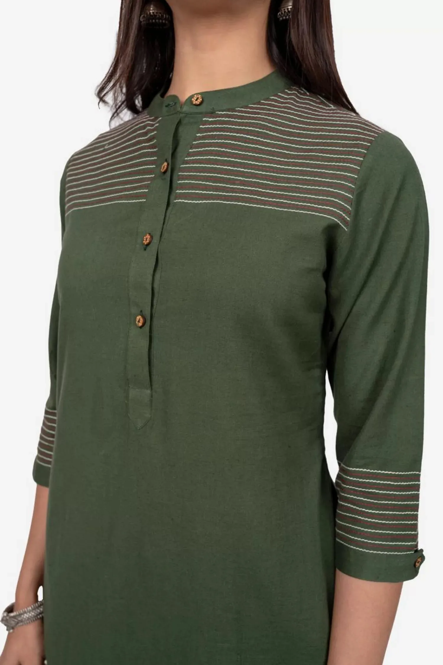 Olive Green  High Low Straight Fit Cotton Kurta
