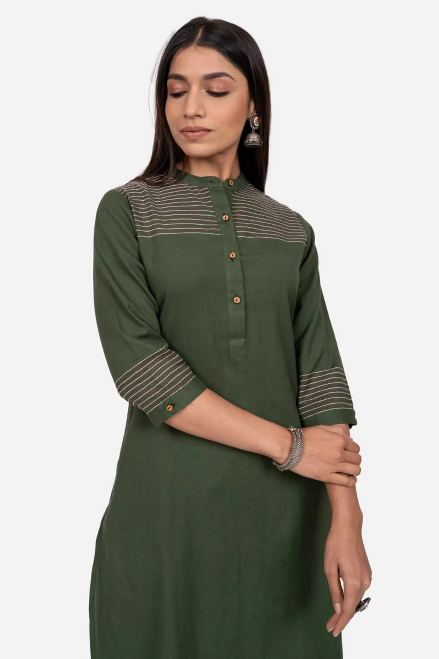 Olive Green  High Low Straight Fit Cotton Kurta