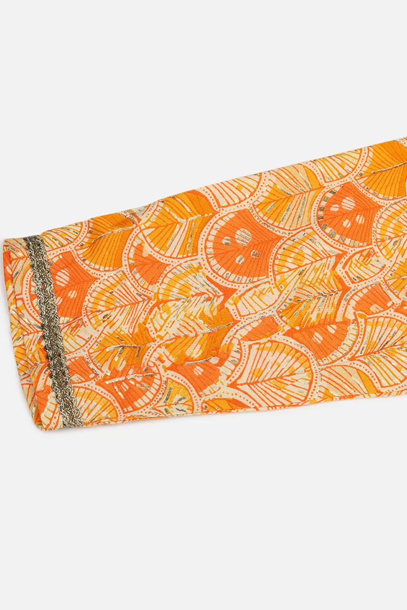 Orange Viscose Rayon Embroidered Kurta