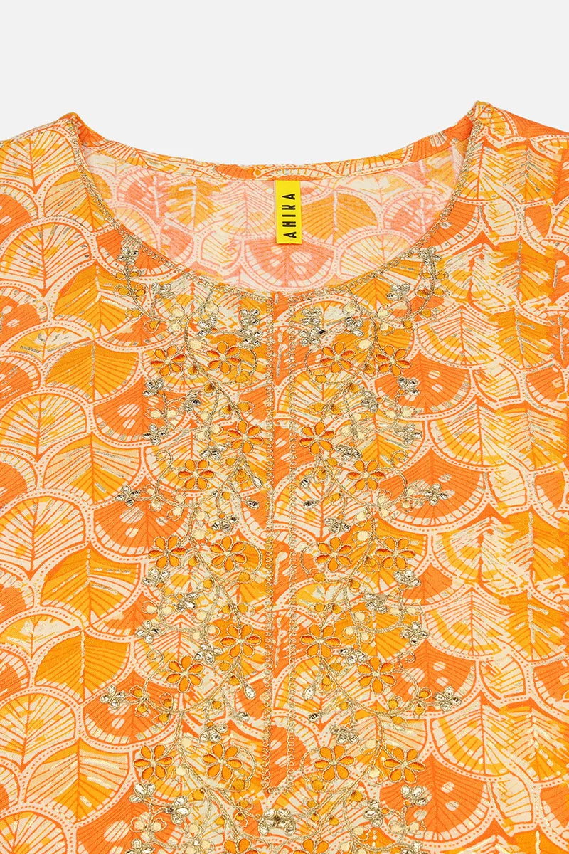 Orange Viscose Rayon Embroidered Kurta