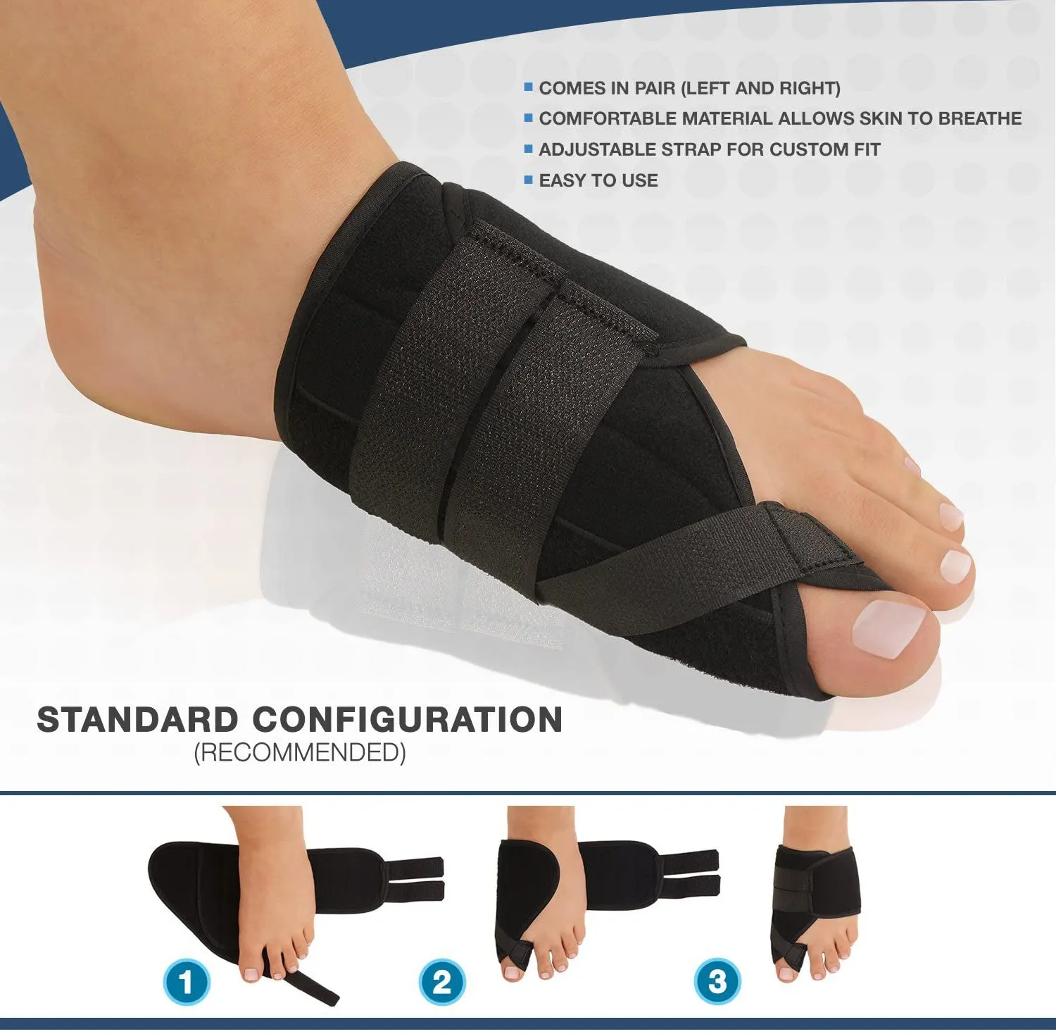 Original Nighttime Bunion Splints - 1 Pair-Stitched Velcro Bunion Correctors - Bunion Relief for Bedtime - for Men & Women