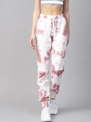 PlusS Women White  Pink Solid Tiedye Straight-fit Joggers