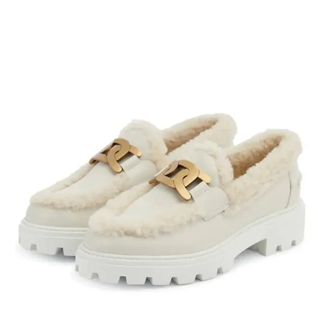 Pre Order:  Gold Chain Plush Leather Shoes