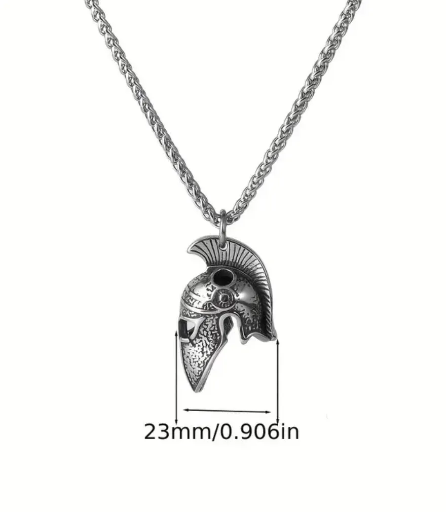 Roman 3D Warrior Helmet - Titanium Steel Men's Pendant & Necklace