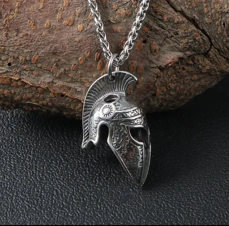 Roman 3D Warrior Helmet - Titanium Steel Men's Pendant & Necklace