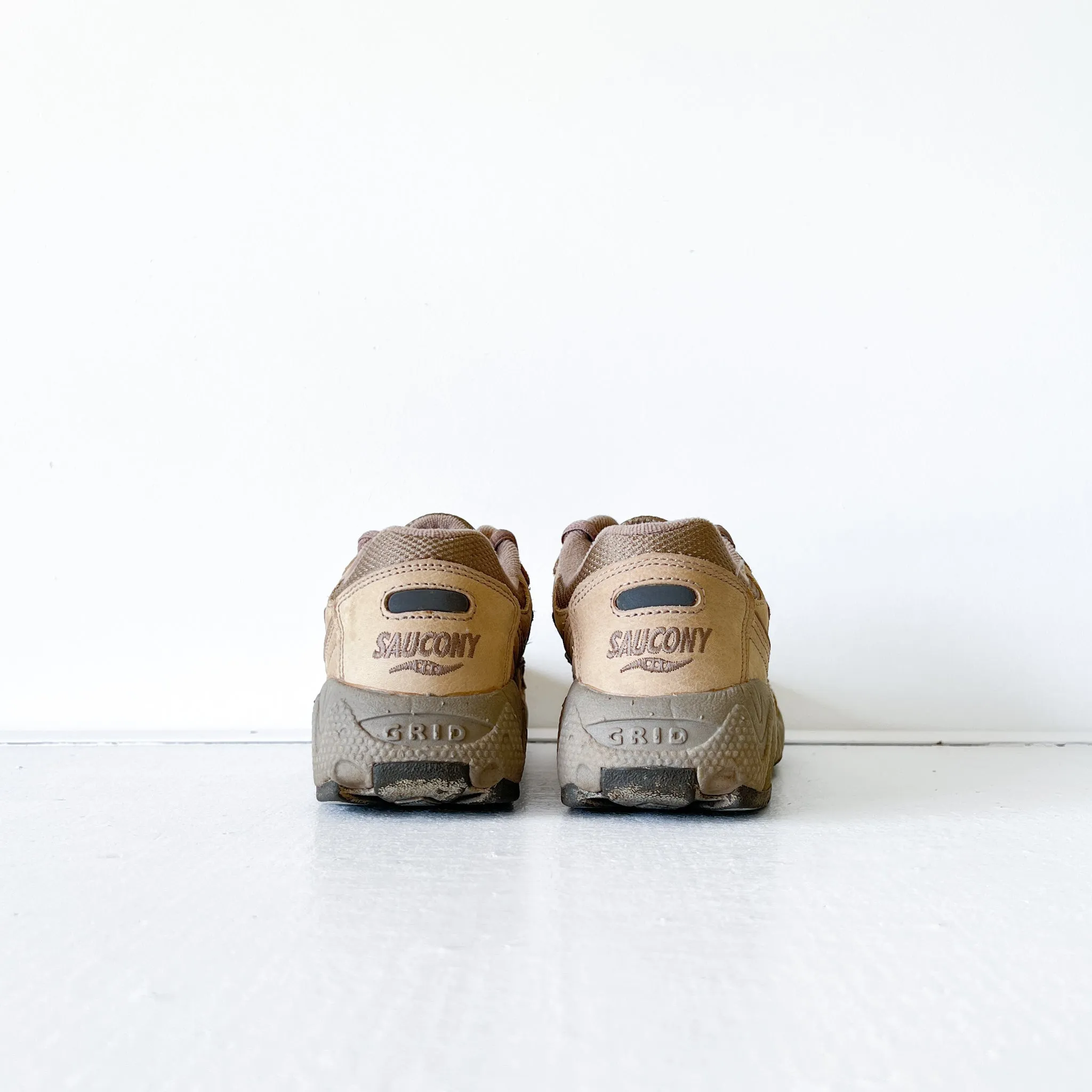 Saucony "Grid" Chunky Leather Sneaker in Tan/Brown