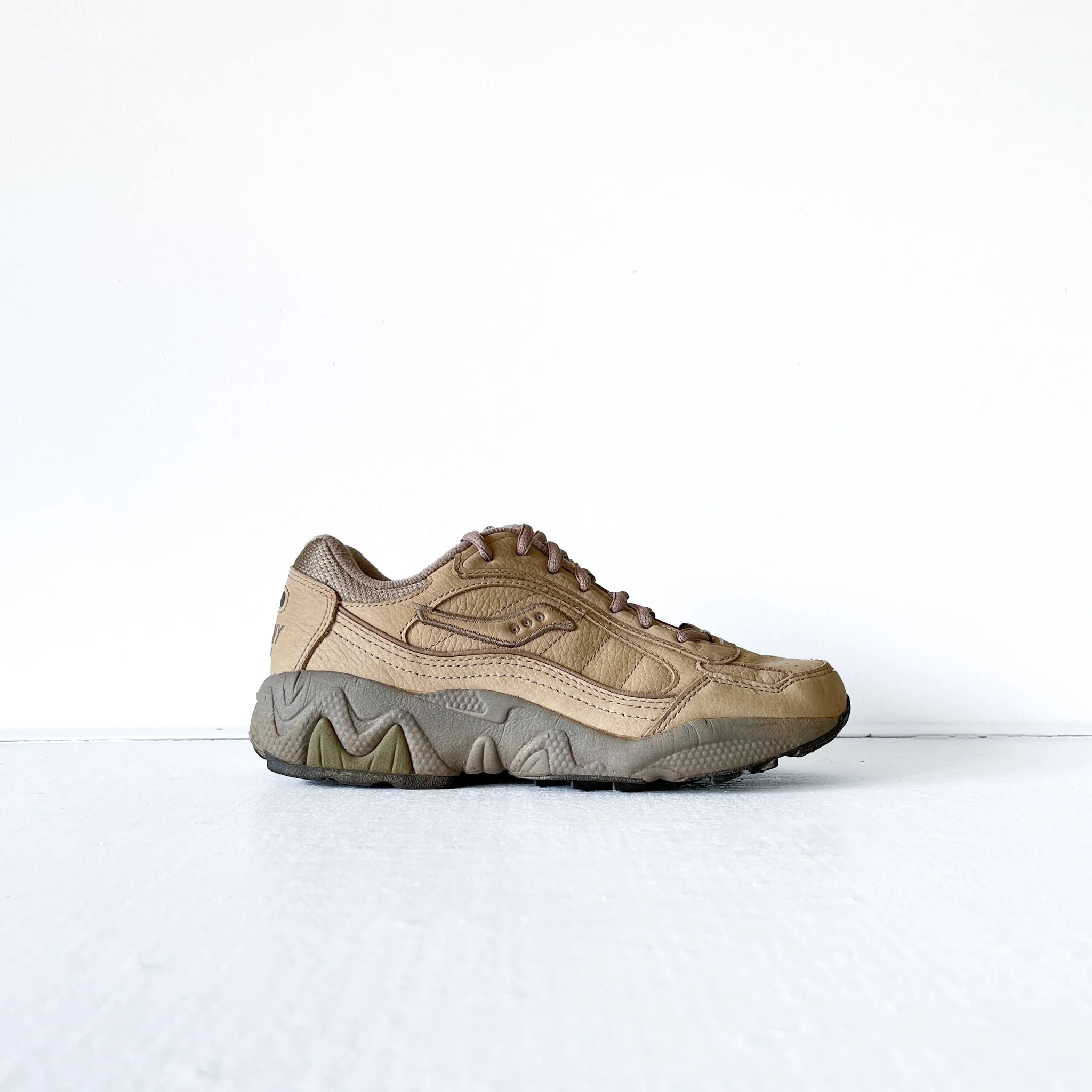 Saucony "Grid" Chunky Leather Sneaker in Tan/Brown