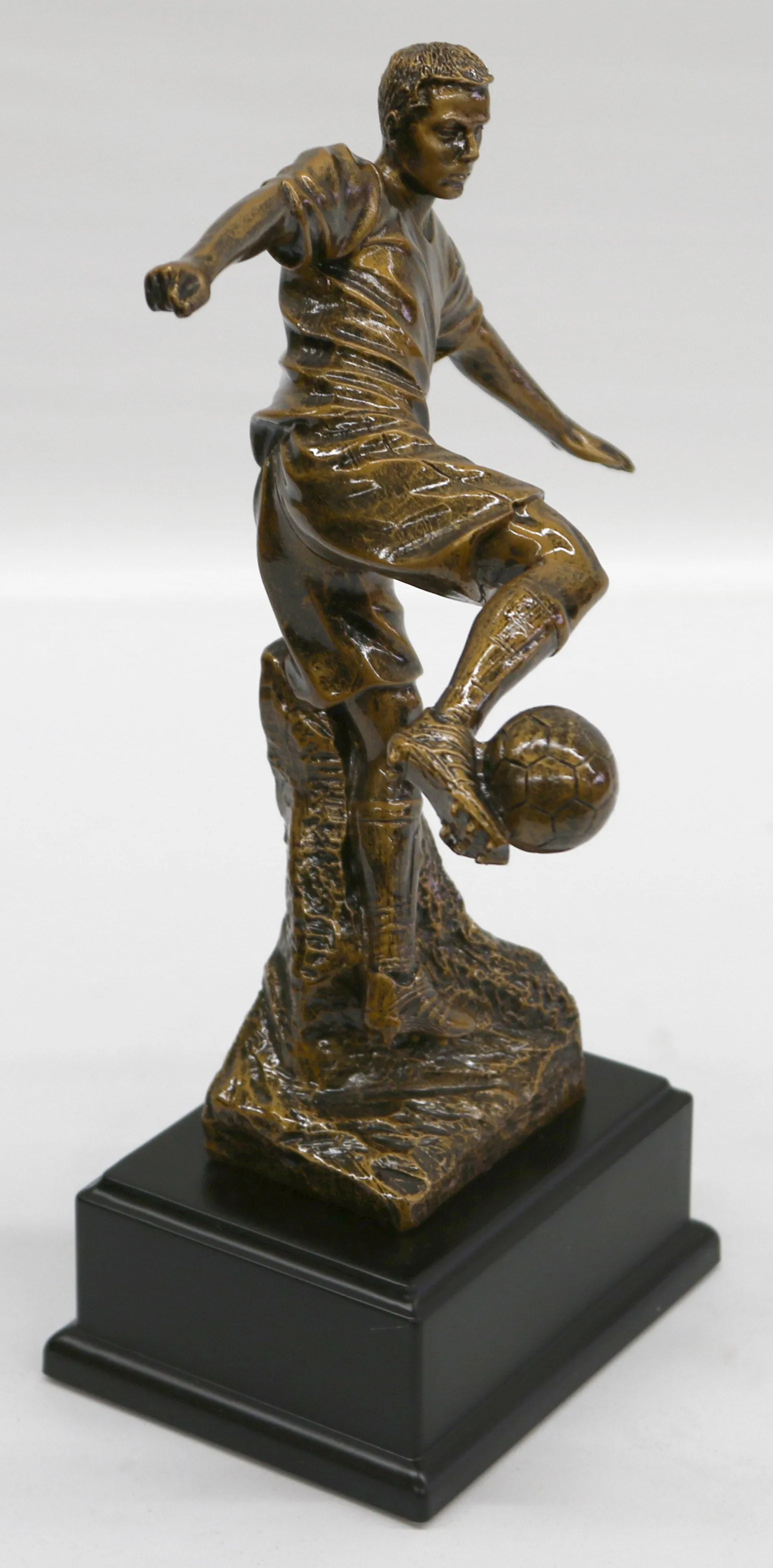 Sport Memorabilia Bronze Covered Male Soccer Player Hand Made Sculpture Figurine