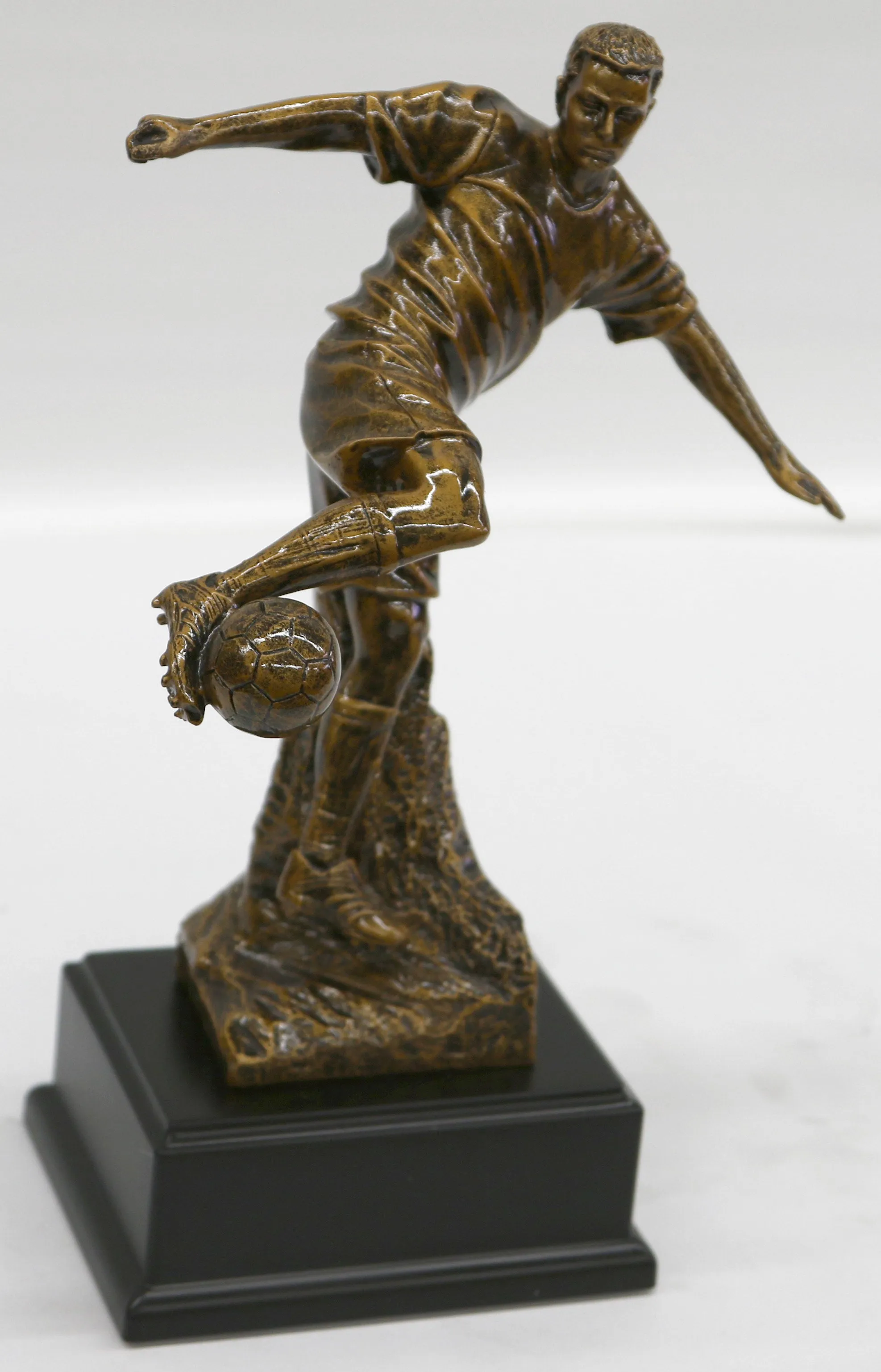 Sport Memorabilia Bronze Covered Male Soccer Player Hand Made Sculpture Figurine