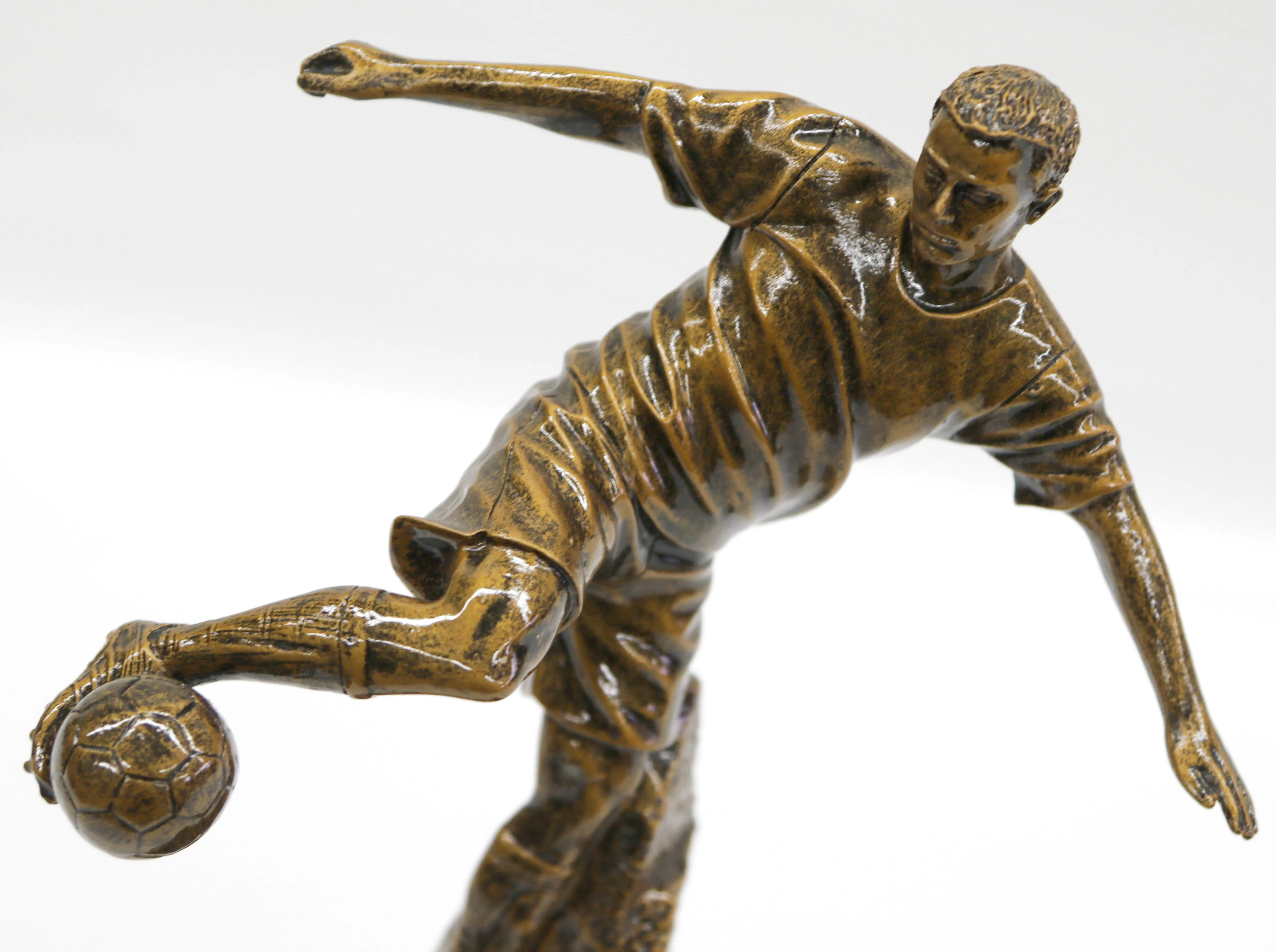 Sport Memorabilia Bronze Covered Male Soccer Player Hand Made Sculpture Figurine