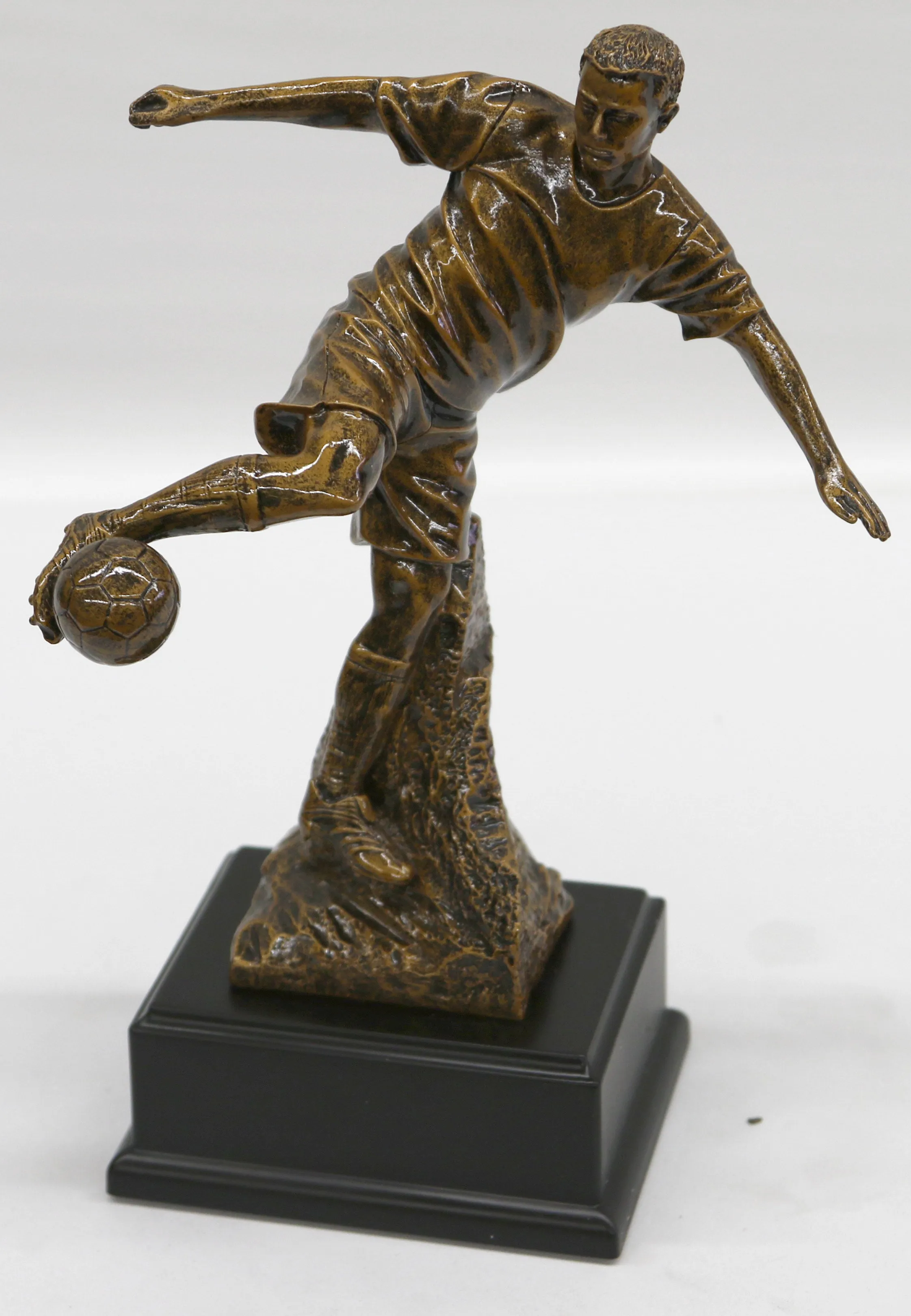 Sport Memorabilia Bronze Covered Male Soccer Player Hand Made Sculpture Figurine