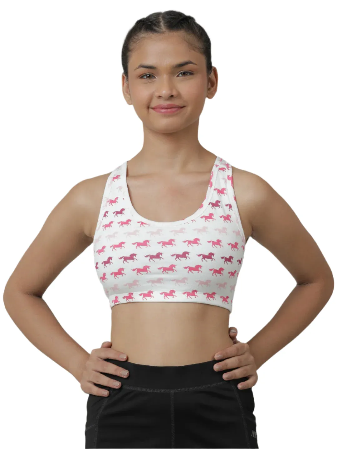 Sports Bra -Solid Colour & Horse All over Print combo of 3