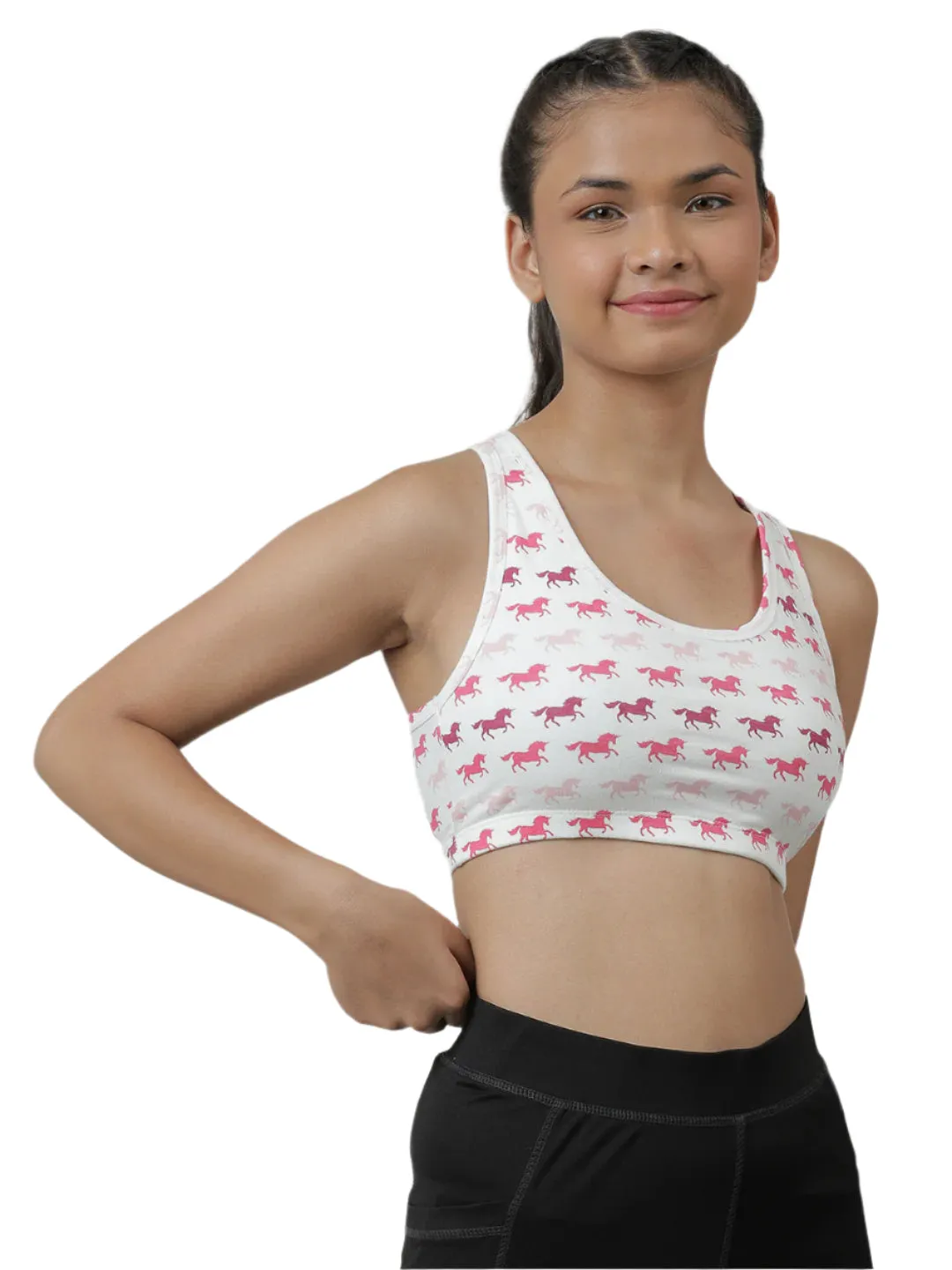 Sports Bra -Solid Colour & Horse All over Print combo of 3