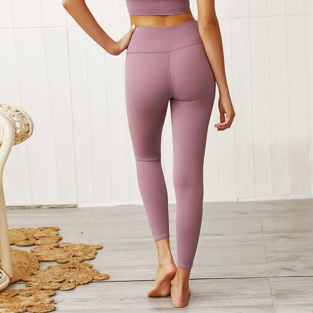 Sports Plain Tank Top High Waist Bodycon Skinny Pant Sets