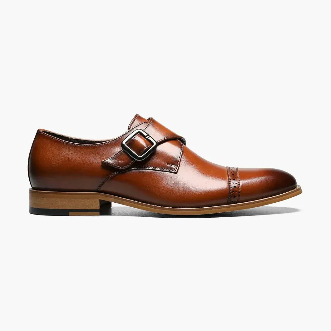 Stacy Adams Desmond Boys Cognac Brown Cap Toe Monk Strap Leather Dress Shoes