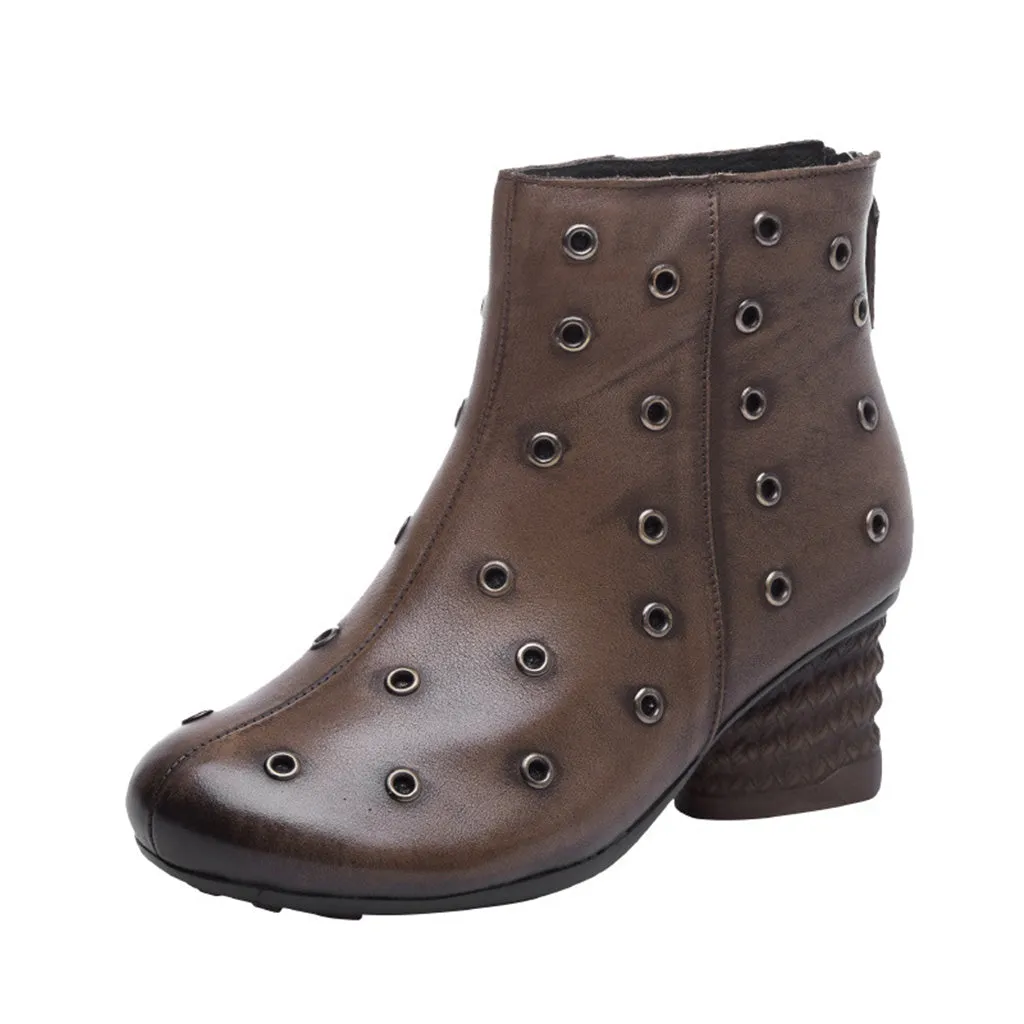 Thick Handmade Retro Leather Short Boots | Gift Shoes