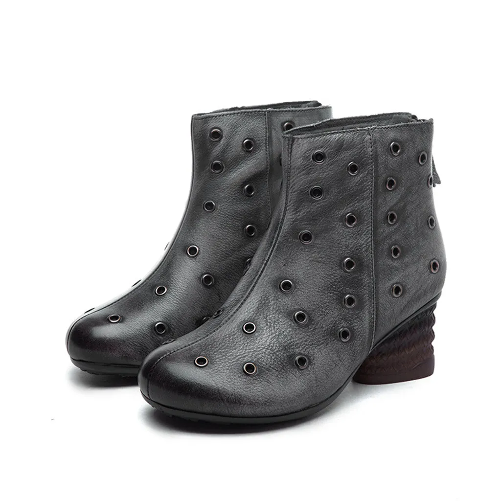 Thick Handmade Retro Leather Short Boots | Gift Shoes