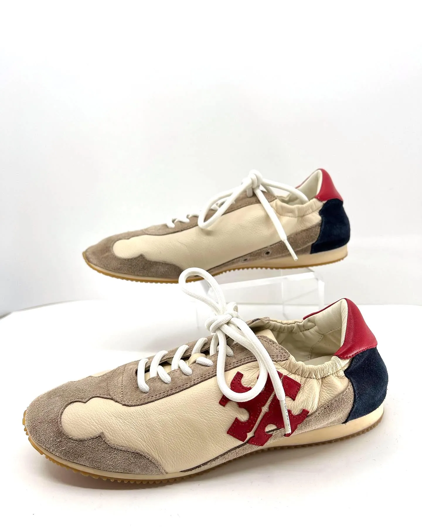 TORY BURCH MILLER CALFSKIN SUEDE SNEAKERS