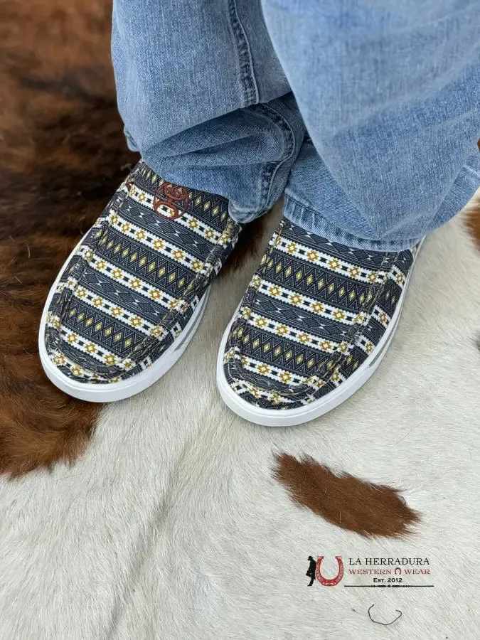 TWISTED X WOMEN HOOEY SLIP ON LOPER BLACK & YELLOW MULTI CASUAL SHOE