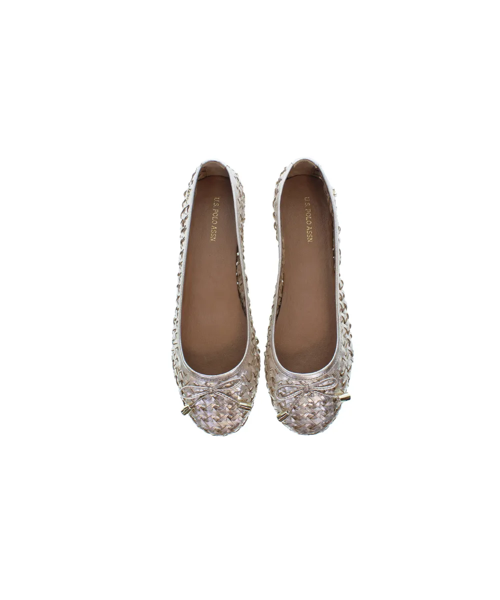 US POLO WOMENS BALLERINA SHOE IN WOVEN LEATHER