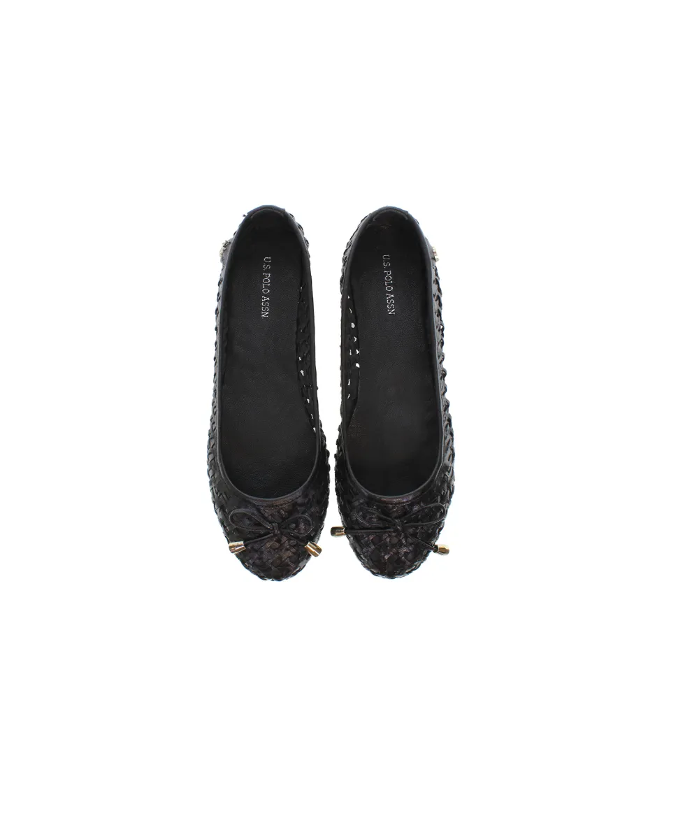 US POLO WOMENS BALLERINA SHOE IN WOVEN LEATHER