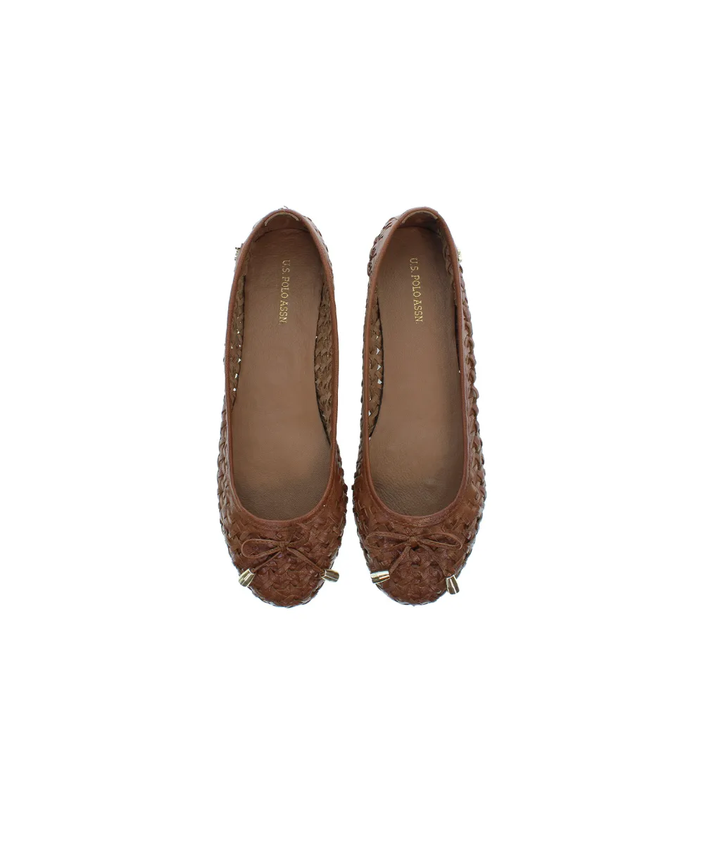 US POLO WOMENS BALLERINA SHOE IN WOVEN LEATHER