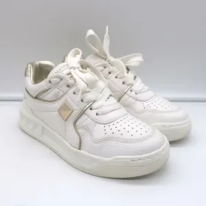 Valentino One Stud Low Top Sneakers White & Gold Leather Size 35.5