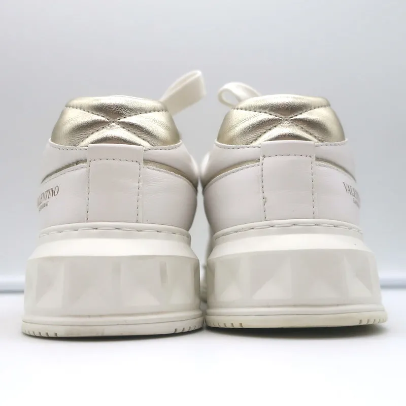 Valentino One Stud Low Top Sneakers White & Gold Leather Size 35.5