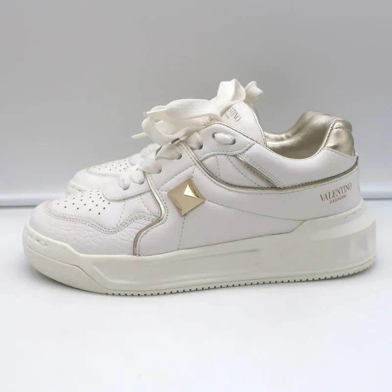 Valentino One Stud Low Top Sneakers White & Gold Leather Size 35.5