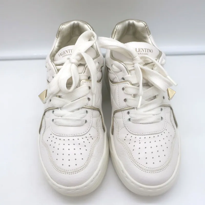 Valentino One Stud Low Top Sneakers White & Gold Leather Size 35.5