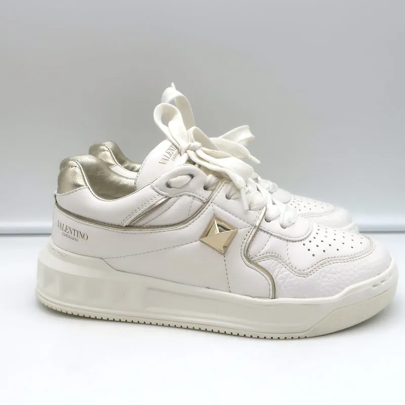 Valentino One Stud Low Top Sneakers White & Gold Leather Size 35.5