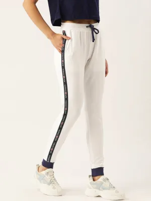 Womens White Cotton Lycra Smart Fit Solid Track Pants