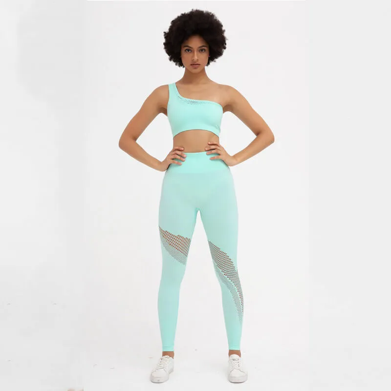 Yoga One Shoulder Tank Top High Waist Bodycon Skinny Pant Sets