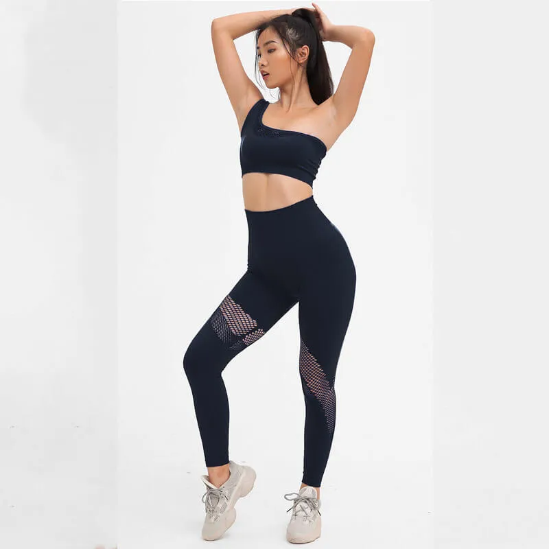 Yoga One Shoulder Tank Top High Waist Bodycon Skinny Pant Sets