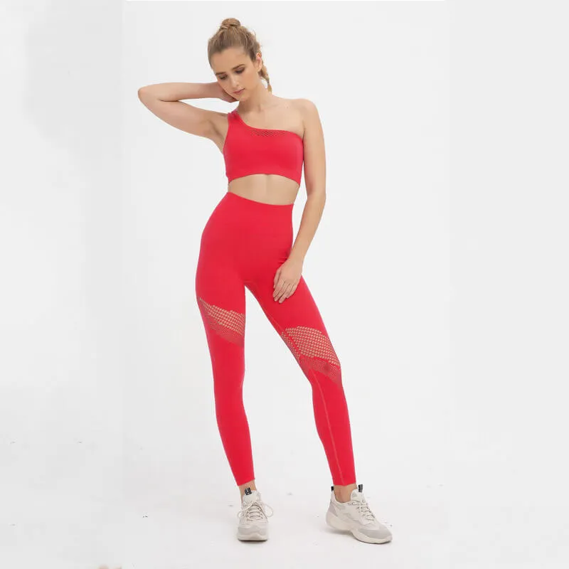 Yoga One Shoulder Tank Top High Waist Bodycon Skinny Pant Sets