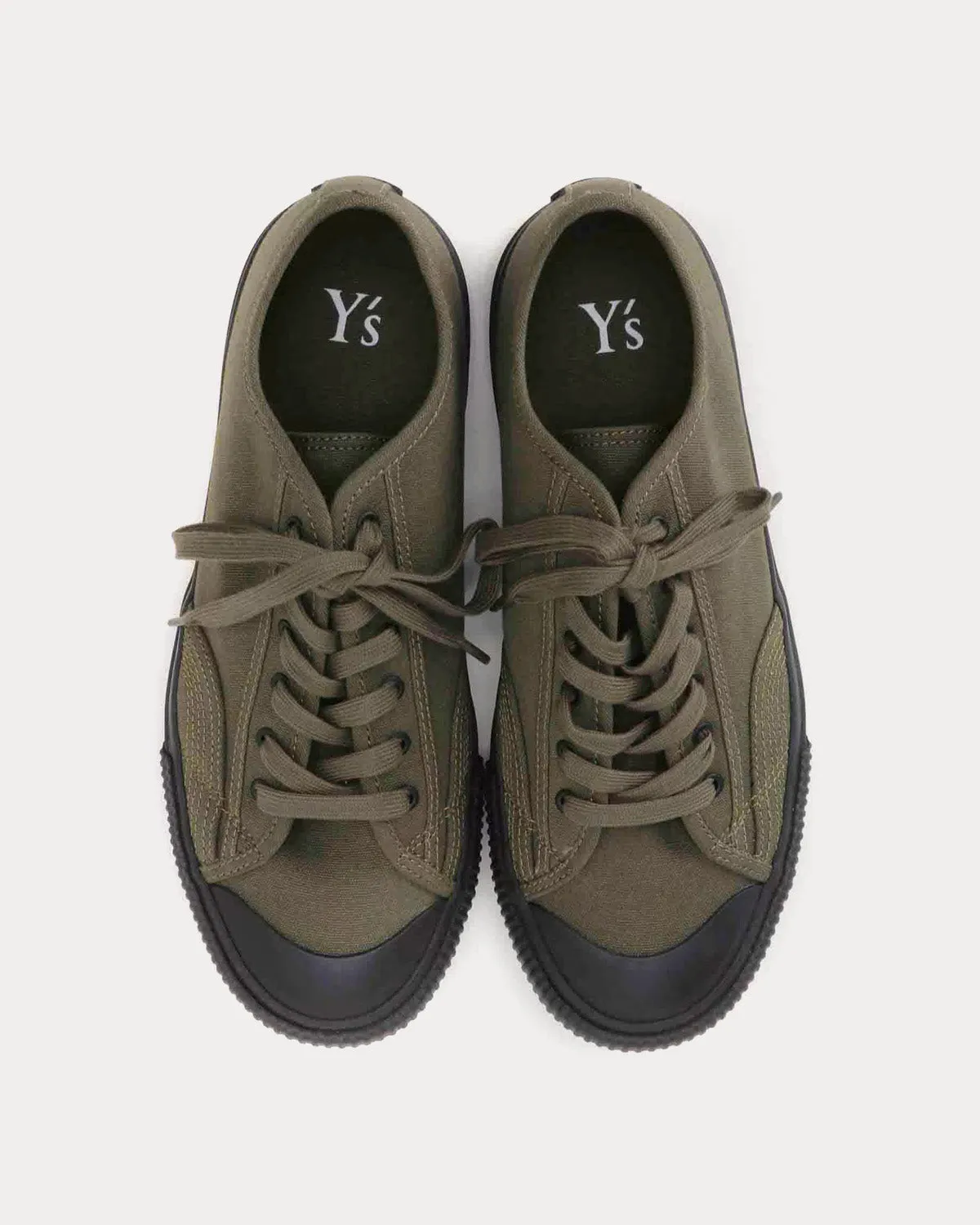 Y's No.9 Flat Canvas Khaki Low Top Sneakers